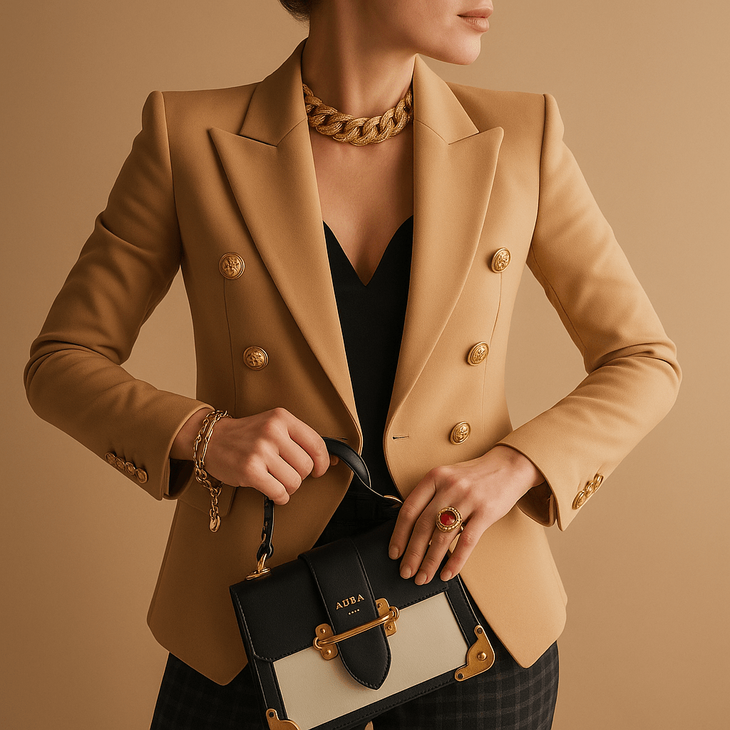 Women's long blazer featuring elegant details, available in black, beige, and gray, perfect for versatile wear in any occasion. 2