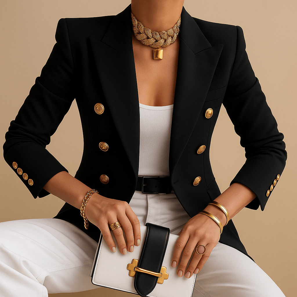 Women's long blazer featuring elegant details, available in black, beige, and gray, perfect for versatile wear in any occasion. 0