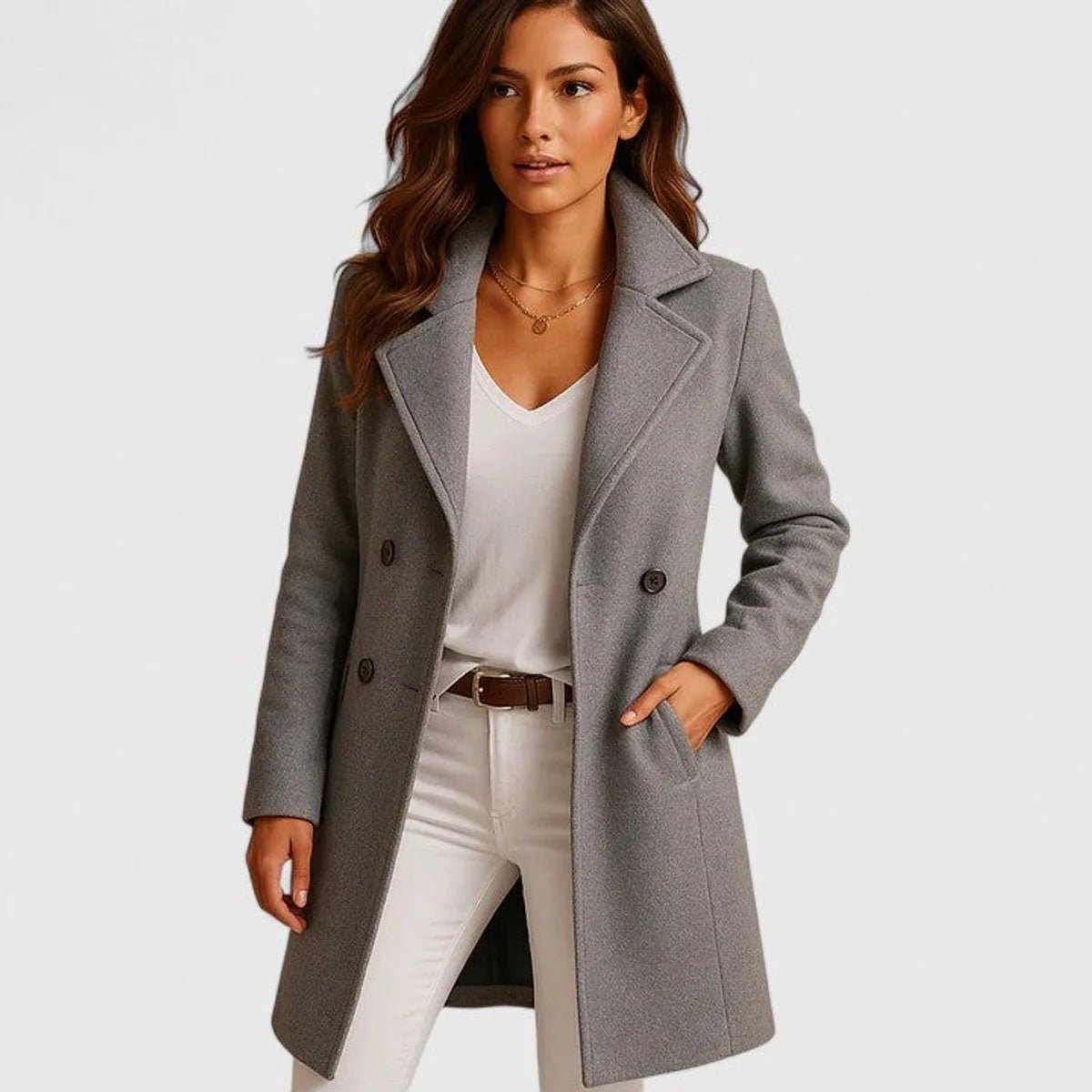 Women's longline tailored coat featuring a stylish notch lapel and button front, crafted from warm wool, perfect for autumn and winter layering. 1