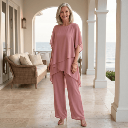 Women's loungewear set featuring a two-piece palazzo design, crafted from lightweight breathable fabric for a relaxed fit, perfect for comfortable lounging or casual 1