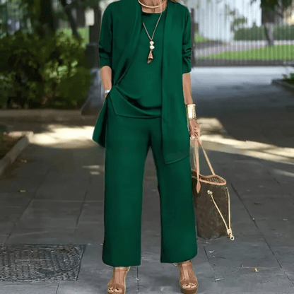 Women's loungewear set featuring wide leg pants and a stylish cardigan jacket, perfect for everyday comfort and chic layering. 3