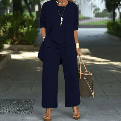Women's loungewear set featuring wide leg pants and a stylish cardigan jacket, perfect for everyday comfort and chic layering. 10