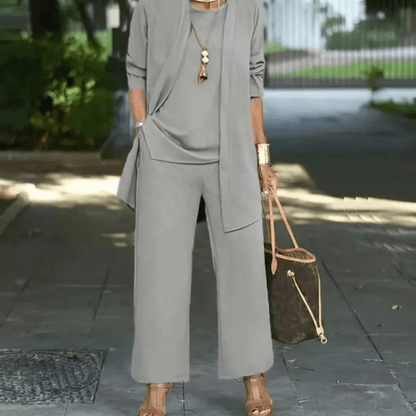 Women's loungewear set featuring wide leg pants and a stylish cardigan jacket, perfect for everyday comfort and chic layering. 8
