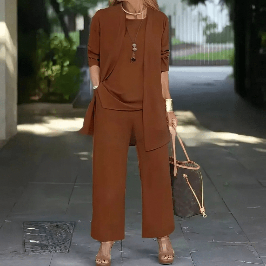 Women's loungewear set featuring wide leg pants and a stylish cardigan jacket, perfect for everyday comfort and chic layering. 6