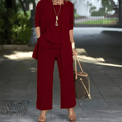 Women's loungewear set featuring wide leg pants and a stylish cardigan jacket, perfect for everyday comfort and chic layering. 2
