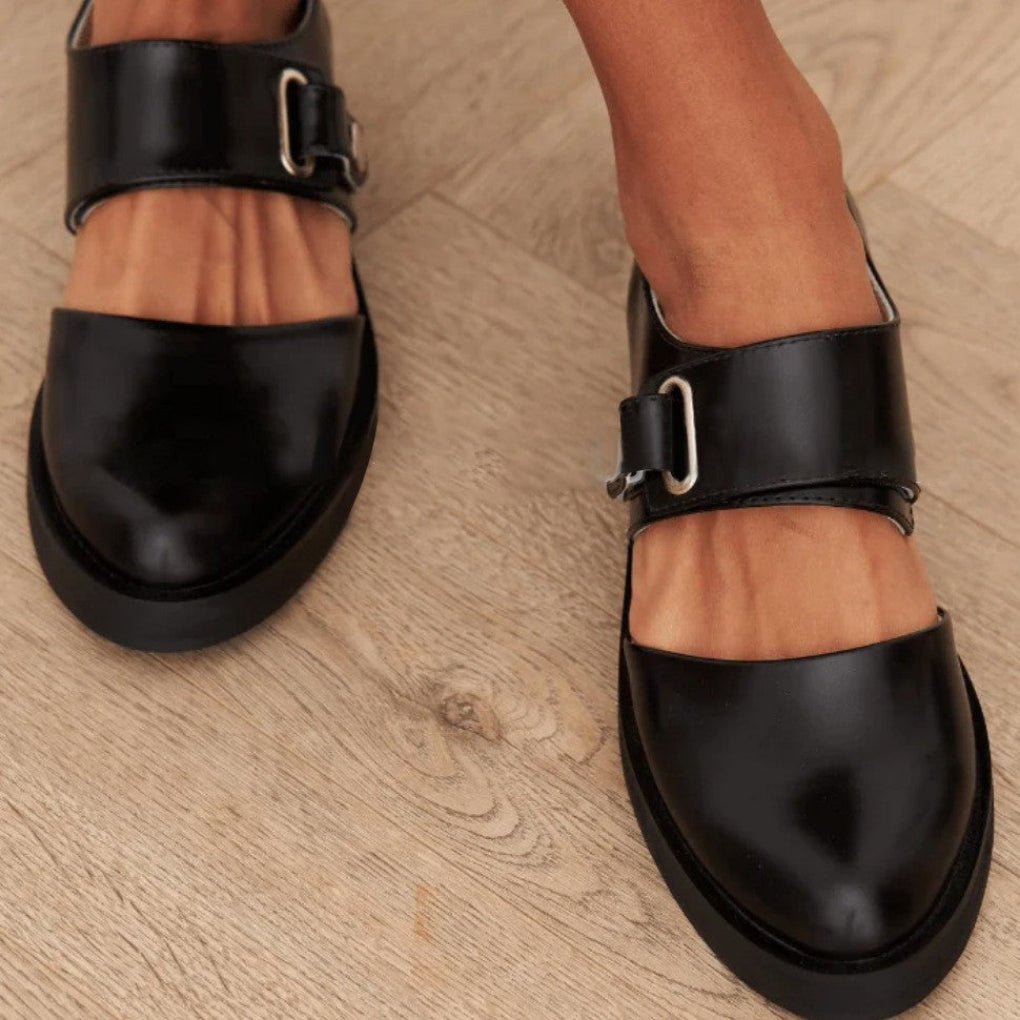 Women's low heel shoes featuring a stylish square toe and chic buckle detail, perfect for elegant casual wear. 0