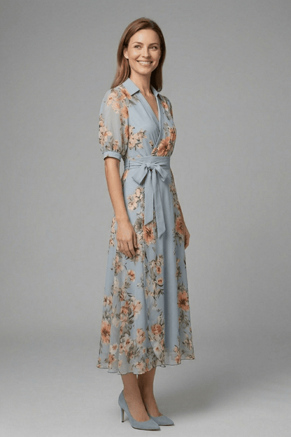 Women's Maxi Dress featuring a V-Neck design and a stylish waist tie, perfect for summer occasions, with a flared hem for an elegant look. 4