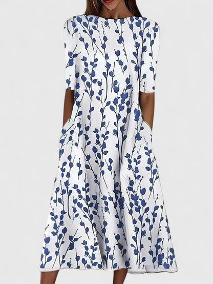 Womens Midi Dress with Floral Print and Stretchable Fabric – Easy Care Summer Style in Plus Size 0