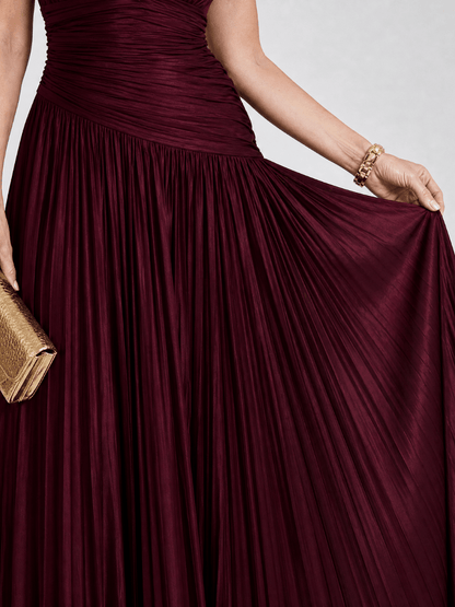 Womens Midi Dress with Pleated V Neck, perfect for weddings and special occasions, featuring a lightweight and elegant design. 2