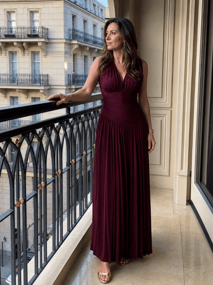 Womens Midi Dress with Pleated V Neck, perfect for weddings and special occasions, featuring a lightweight and elegant design. 4