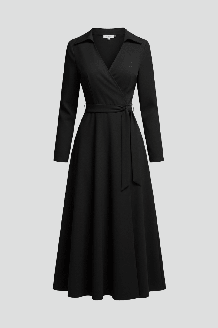Women's elegant A-line midi dress featuring a stylish V-neck and adjustable waist, perfect for summer outings. 1