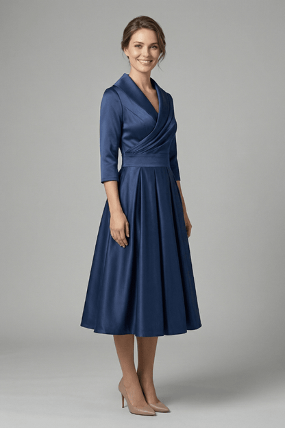 Women's Midi Dress featuring a wrap neckline and pleated skirt, designed with long sleeves for an elegant look, perfect for any occasion. 4