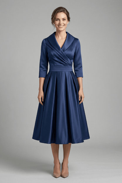 Women's Midi Dress featuring a wrap neckline and pleated skirt, designed with long sleeves for an elegant look, perfect for any occasion. 0
