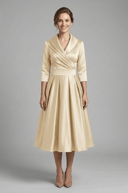 Women's Midi Dress featuring a wrap neckline and pleated skirt, designed with long sleeves for an elegant look, perfect for any occasion. 6