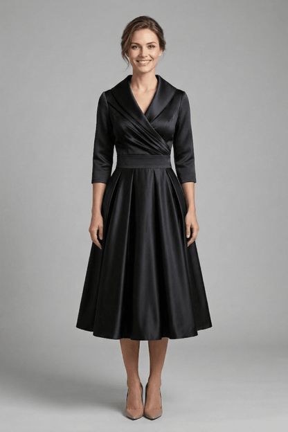 Women's Midi Dress featuring a wrap neckline and pleated skirt, designed with long sleeves for an elegant look, perfect for any occasion. 8