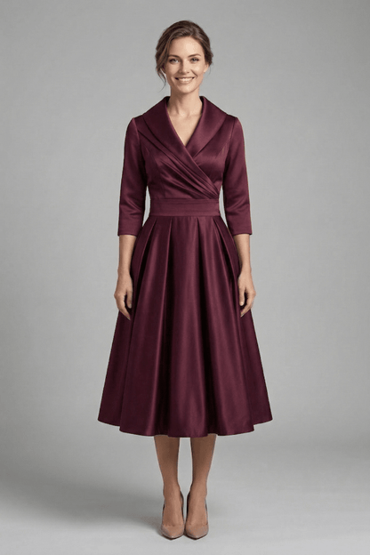 Women's Midi Dress featuring a wrap neckline and pleated skirt, designed with long sleeves for an elegant look, perfect for any occasion. 5