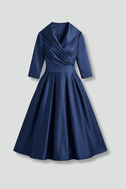 Women's Midi Dress featuring a wrap neckline and pleated skirt, designed with long sleeves for an elegant look, perfect for any occasion. 1