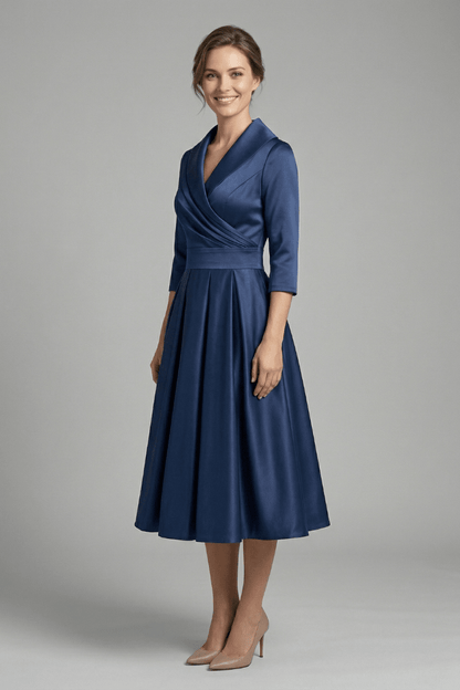 Women's Midi Dress featuring a wrap neckline and pleated skirt, designed with long sleeves for an elegant look, perfect for any occasion. 2