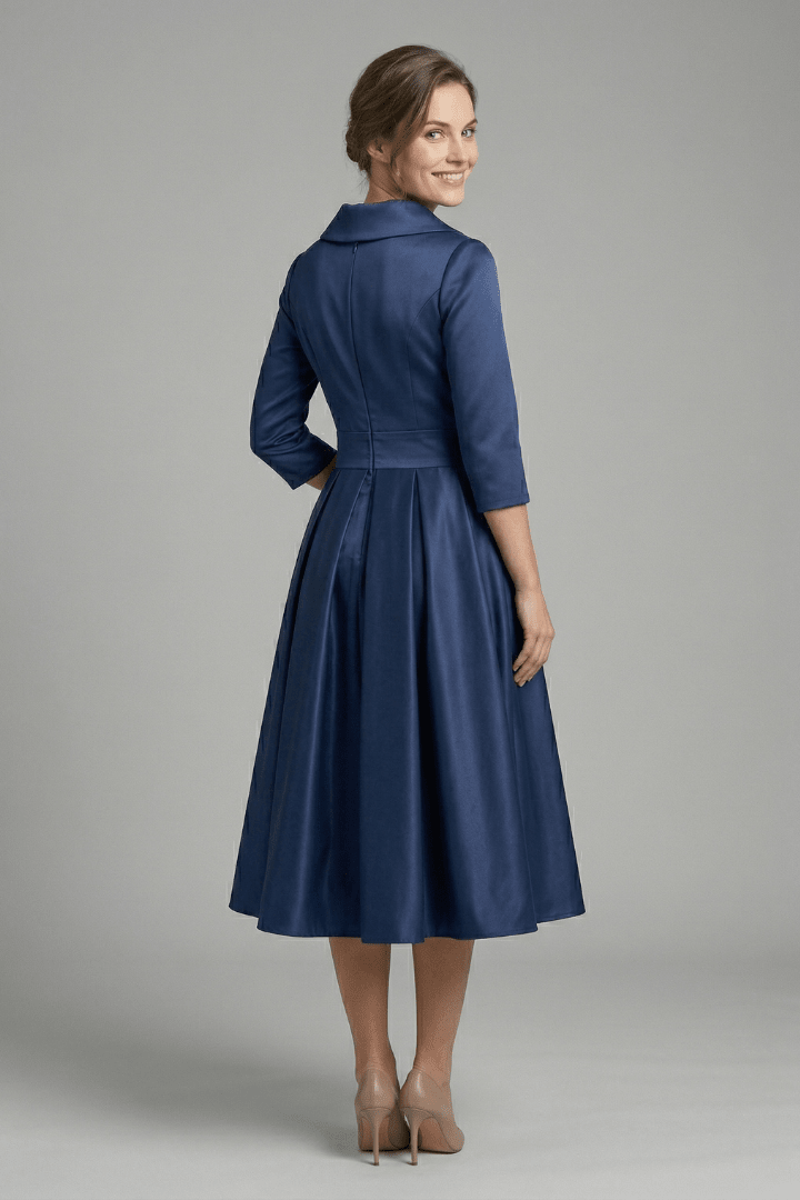 Women's Midi Dress featuring a wrap neckline and pleated skirt, designed with long sleeves for an elegant look, perfect for any occasion. 3