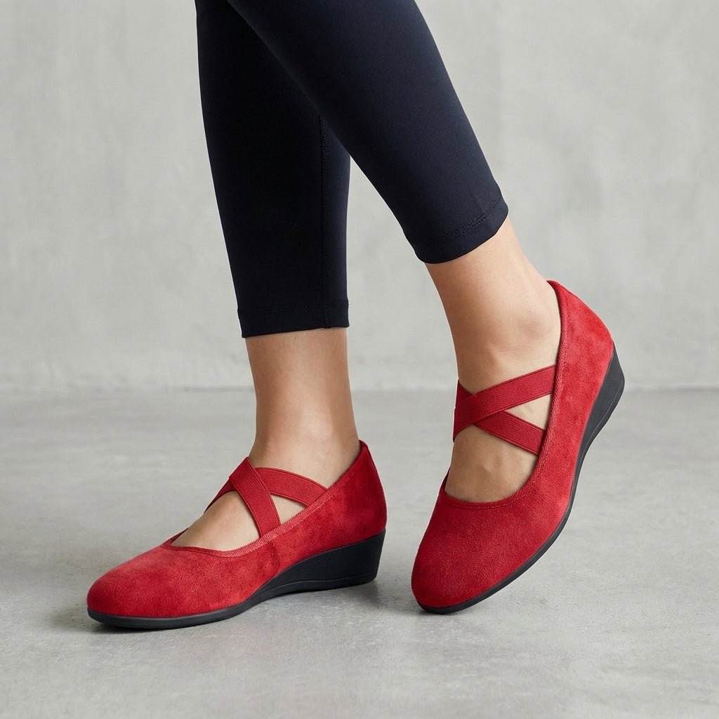Women's orthopedic wedge flats featuring a stylish criss-cross strap design, perfect for summer comfort and support. 2