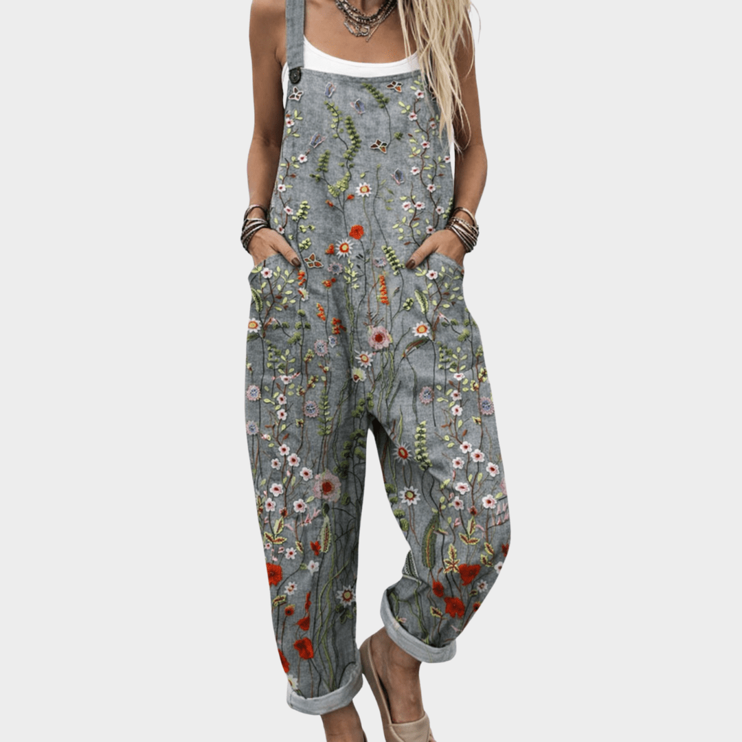 Women's overalls featuring adjustable straps, a comfortable loose fit, versatile printed design, and made from soft breathable fabric, perfect for casual wear. 0