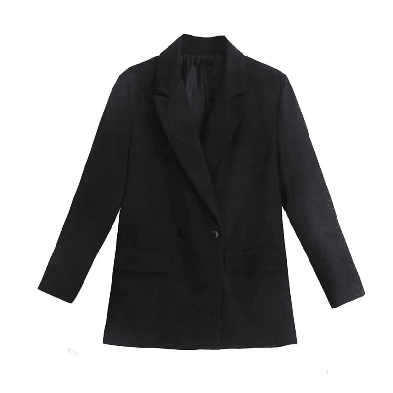 Women's oversized blazer in black and white, featuring a contemporary chic style perfect for versatile wear in any occasion. 2
