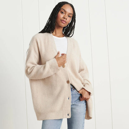 Women's oversized cashmere cardigan featuring an open front design, perfect for luxurious layering in any season. 6