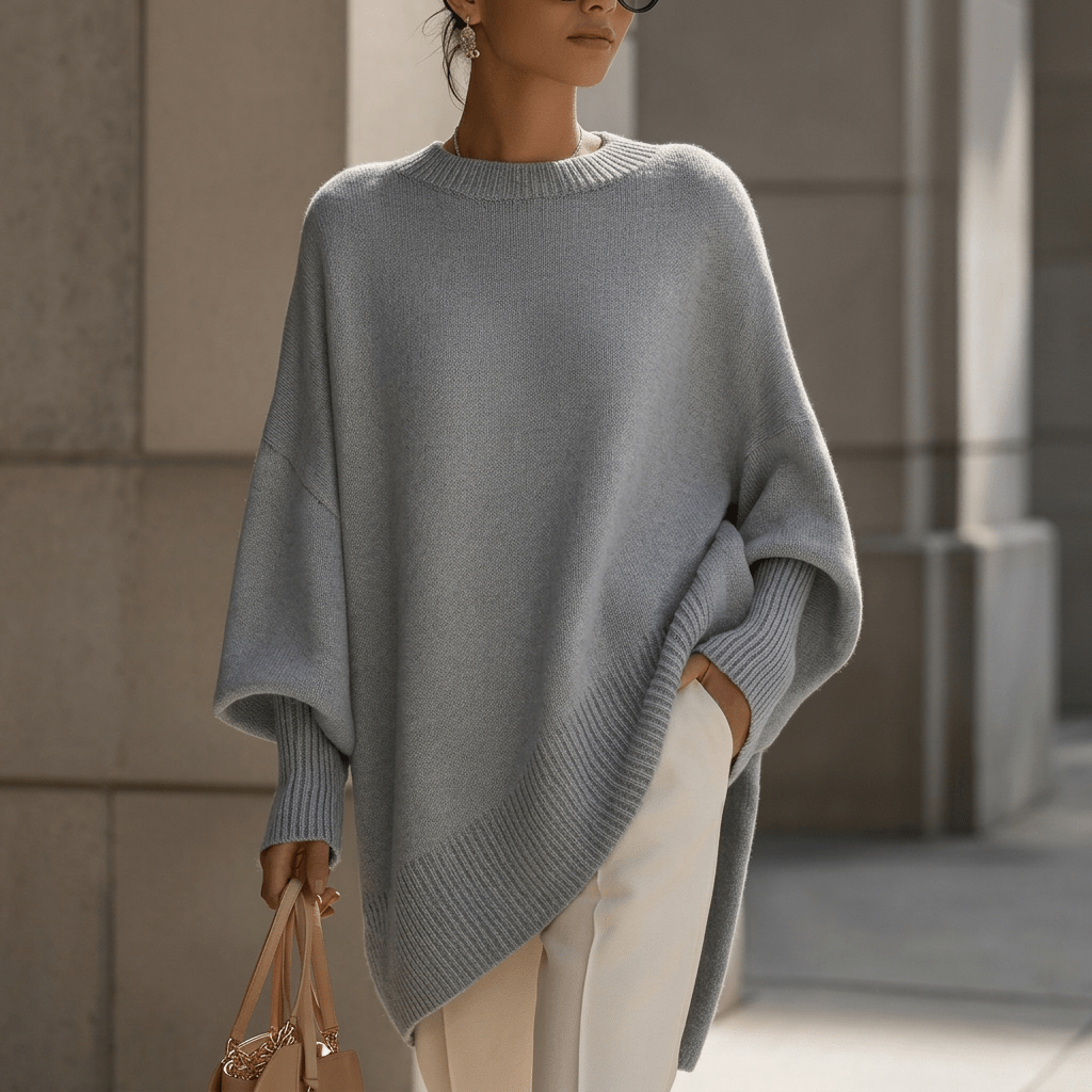 Women's oversized sweater featuring a thick knit design and round neckline, perfect for cozy casual wear in autumn and winter. 0
