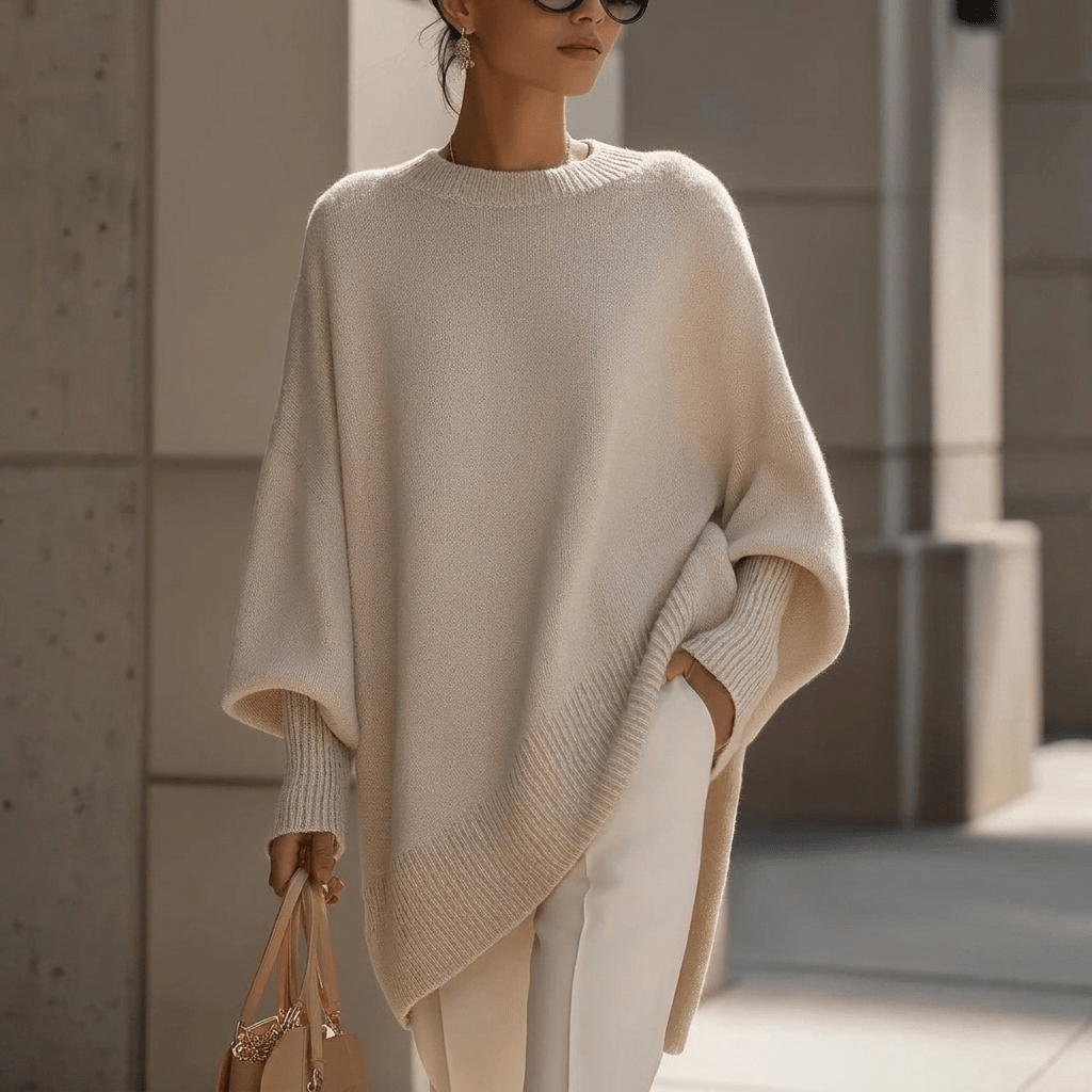 Women's oversized sweater featuring a thick knit design and round neckline, perfect for cozy casual wear in autumn and winter. 7