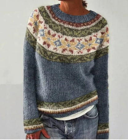 Women's oversized sweater featuring a wide boat neckline, cozy retro striped design, and soft knit fabric, perfect for casual and comfortable style. 4