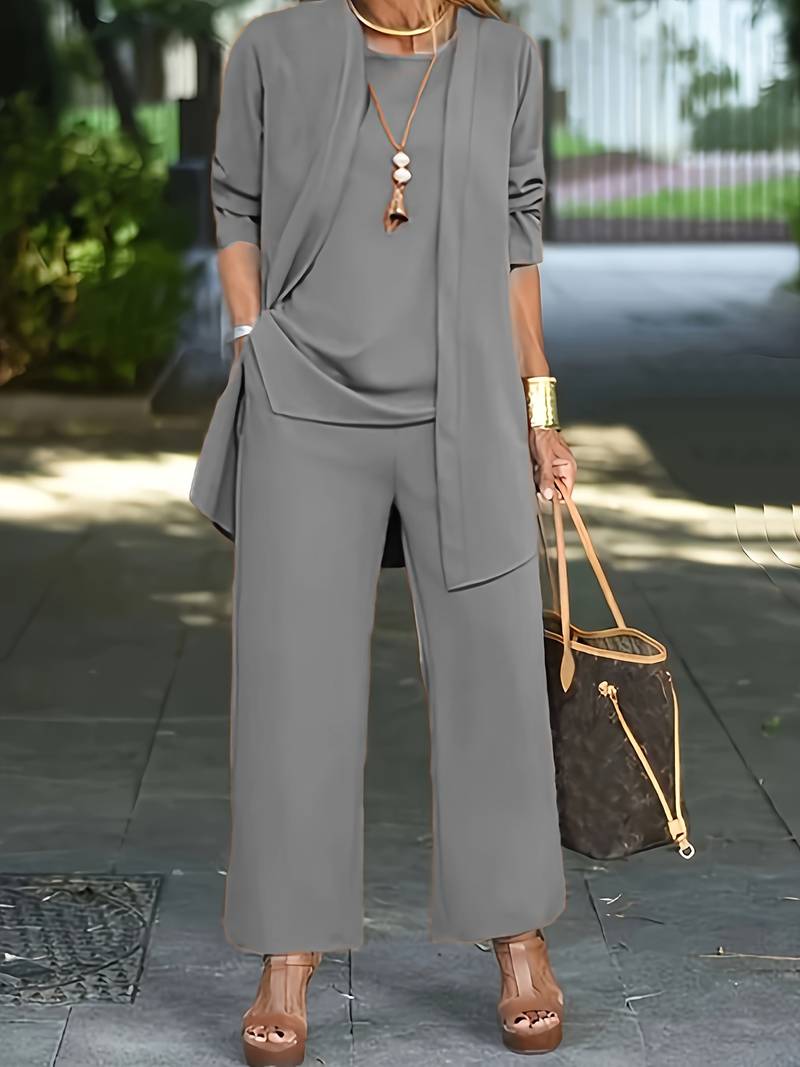 Women's Pant Set with Sleeveless Vest and Matching Top – Chic Versatile Outfit for Any Occasion 7