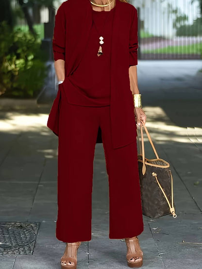 Women's Pant Set with Sleeveless Vest and Matching Top – Chic Versatile Outfit for Any Occasion 3