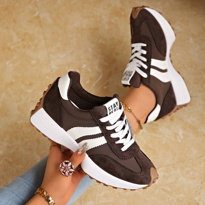 Women's platform sneakers with arch support in white, featuring a retro lace-up design and chunky sole, perfect for casual wear and all-day comfort. 5