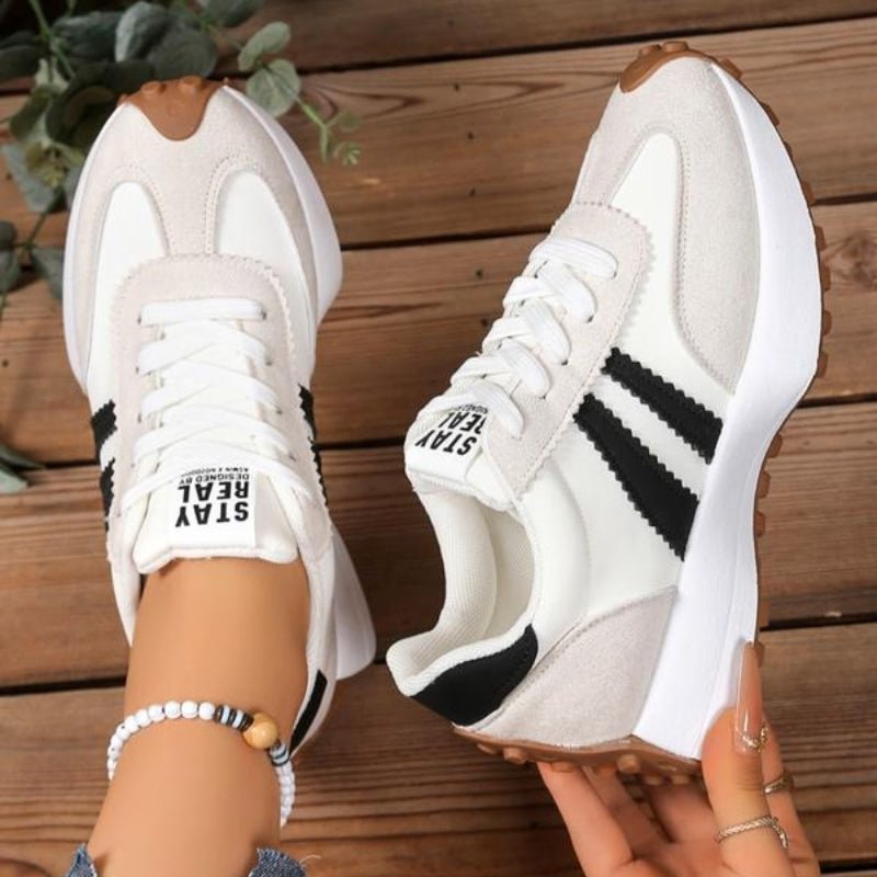 Women's platform sneakers with arch support in white, featuring a retro lace-up design and chunky sole, perfect for casual wear and all-day comfort. 8