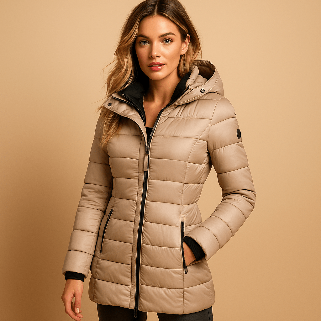 Women's lightweight puffer jacket featuring down insulation, a stylish quilted design, and perfect for casual winter wear. 2