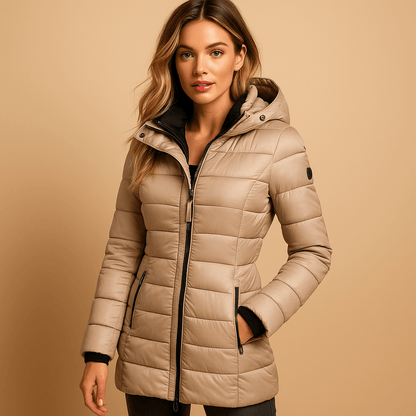 Women's lightweight puffer jacket featuring down insulation, a stylish quilted design, and perfect for casual winter wear. 2