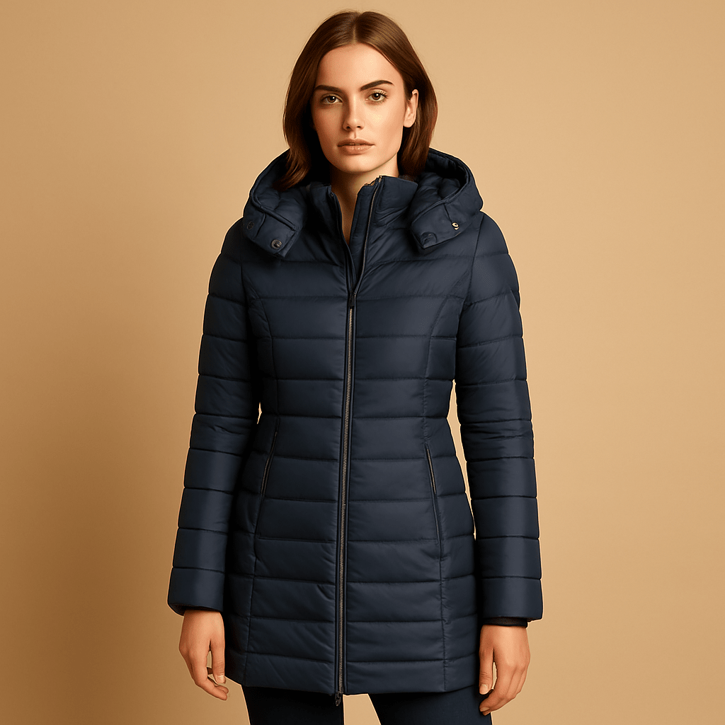 Women's lightweight puffer jacket featuring down insulation, a stylish quilted design, and perfect for casual winter wear. 3