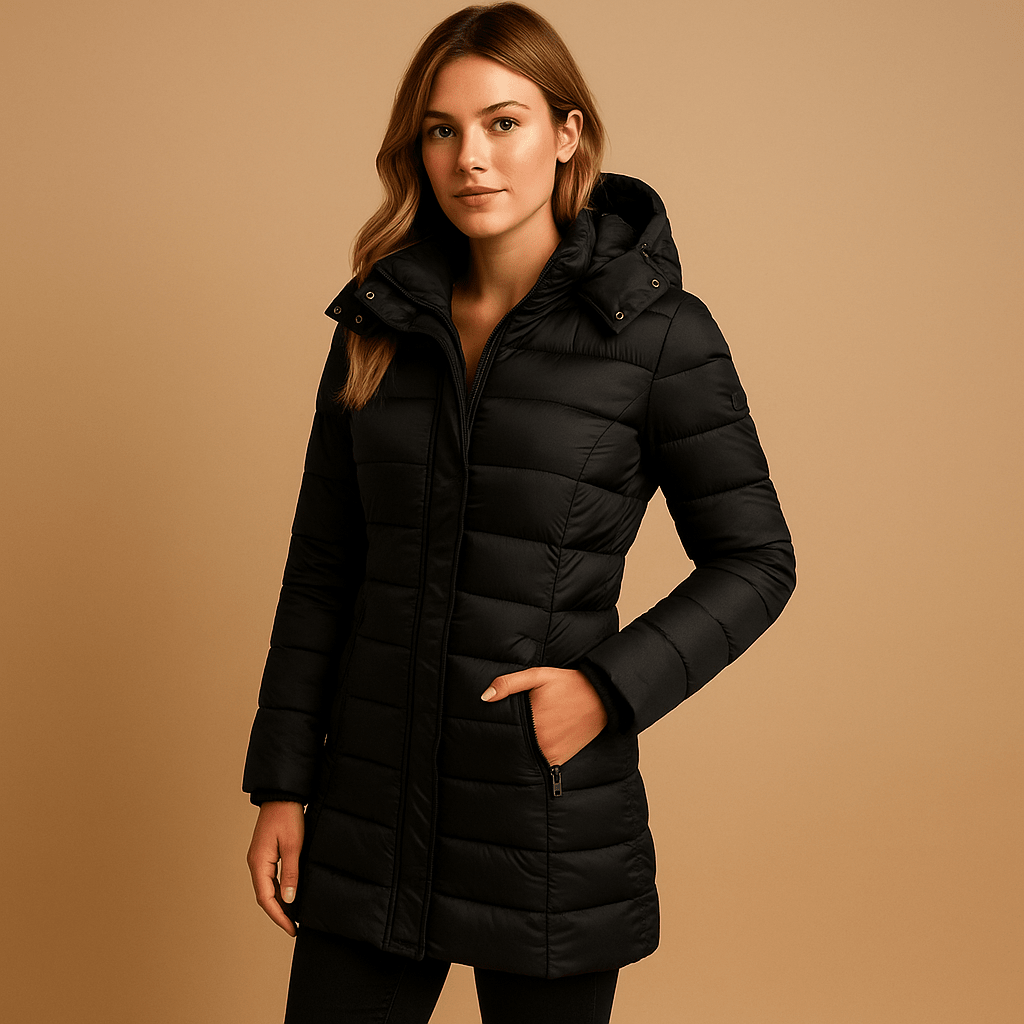 Women's lightweight puffer jacket featuring down insulation, a stylish quilted design, and perfect for casual winter wear. 0