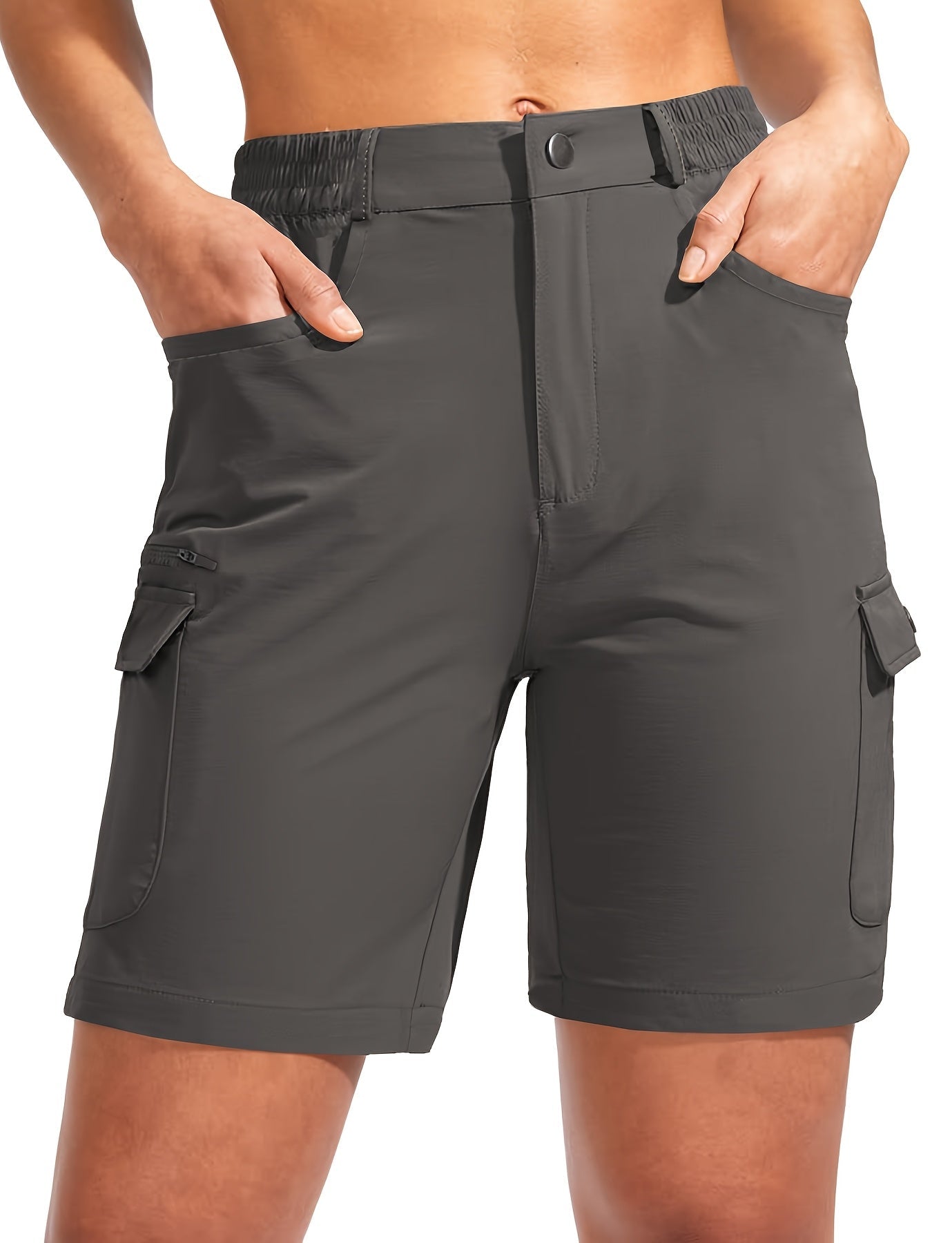 Women's quick-dry cargo shorts designed for hiking, featuring lightweight stretch fabric and seven functional pockets for convenience and comfort in outdoor activities. 0