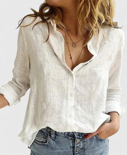 Women's relaxed fit button-down shirt featuring a classic collar, crafted from versatile soft fabric, available in multiple colors for effortless style and comfort. 9