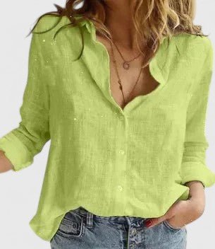 Women's relaxed fit button-down shirt featuring a classic collar, crafted from versatile soft fabric, available in multiple colors for effortless style and comfort. 4