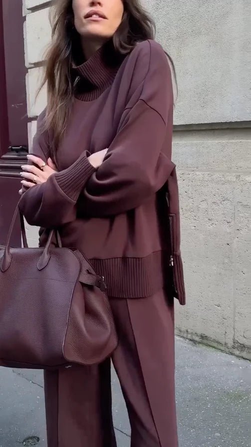 Women's relaxed wide leg co-ord set featuring an oversized top made from a soft fabric blend, perfect for casual outings and comfortable wear. 1