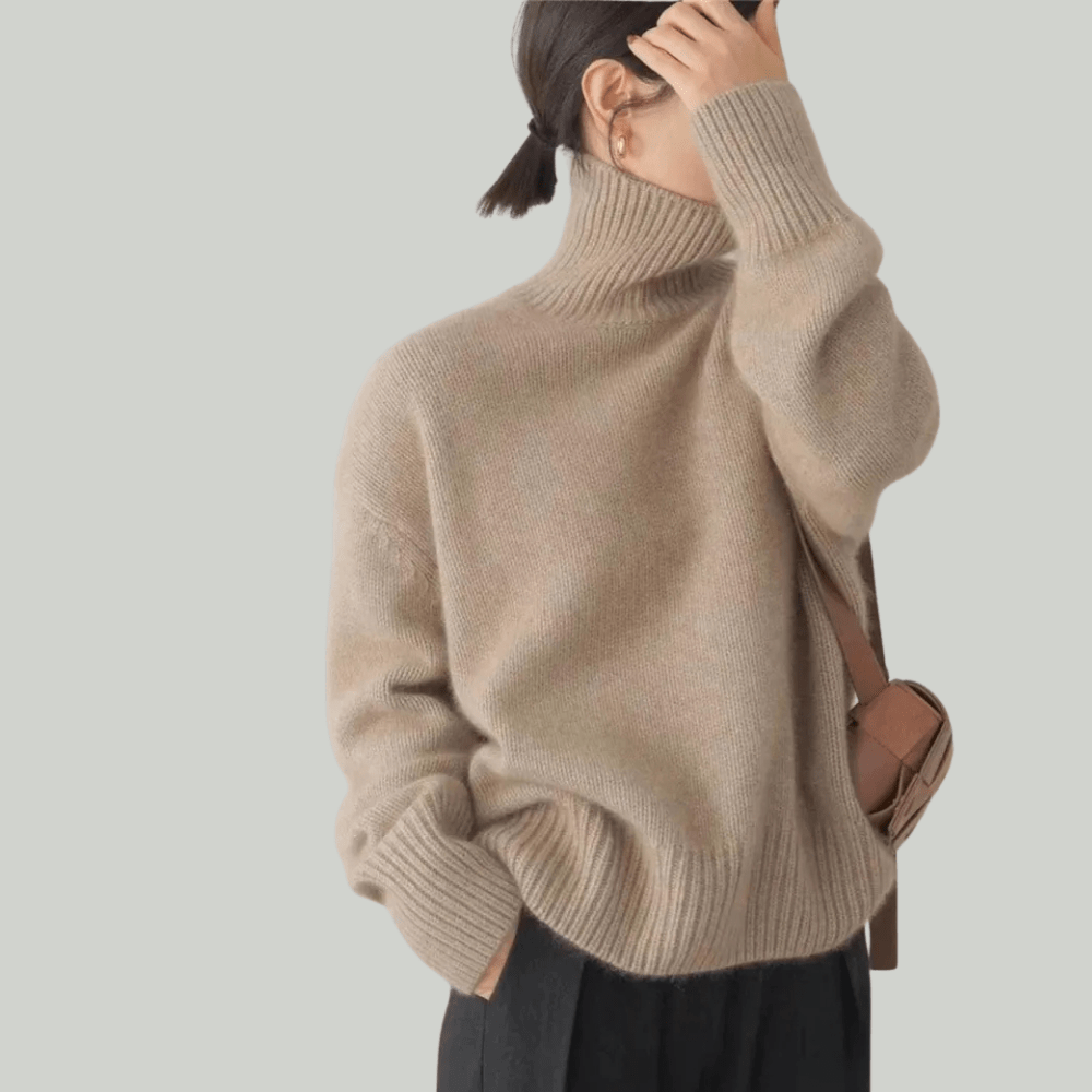 Women's ribbed knit turtleneck sweater, cozy pullover design available in multiple colors, perfect for stylish layering in colder weather. 5