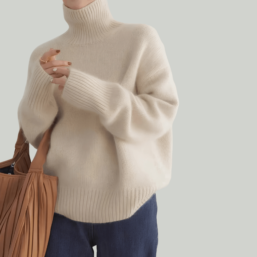 Women's ribbed knit turtleneck sweater, cozy pullover design available in multiple colors, perfect for stylish layering in colder weather. 1