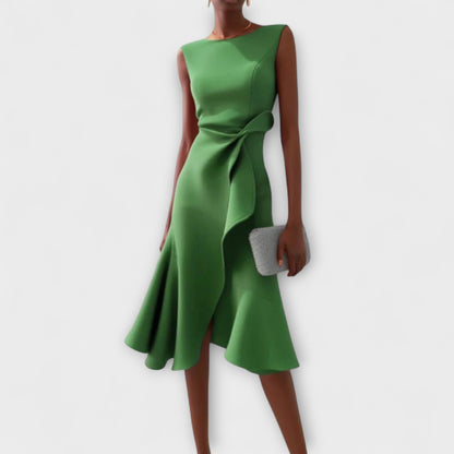 Women's ruffle midi dress featuring an elegant sleeveless design, perfect for summer events and cocktail parties, with a flattering fit that enhances the silhouette. 6