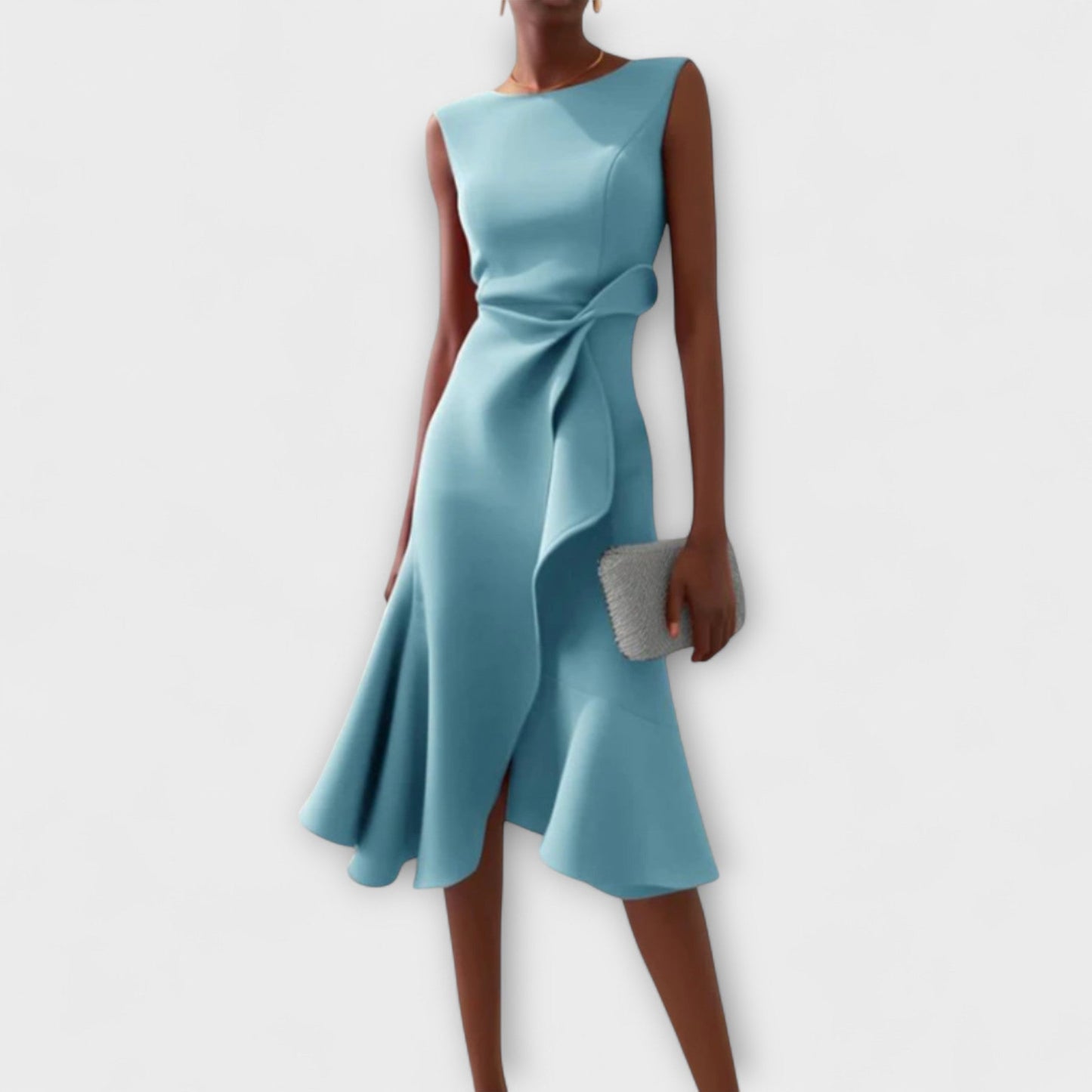 Women's ruffle midi dress featuring an elegant sleeveless design, perfect for summer events and cocktail parties, with a flattering fit that enhances the silhouette. 4