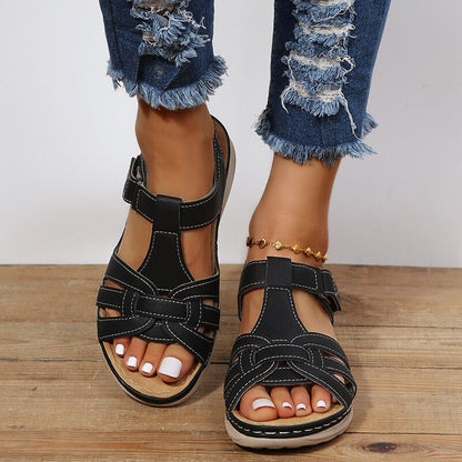 Women's sandals featuring a stylish braided strap design and adjustable fit, providing orthopedic comfort for all-day wear in summer. 0