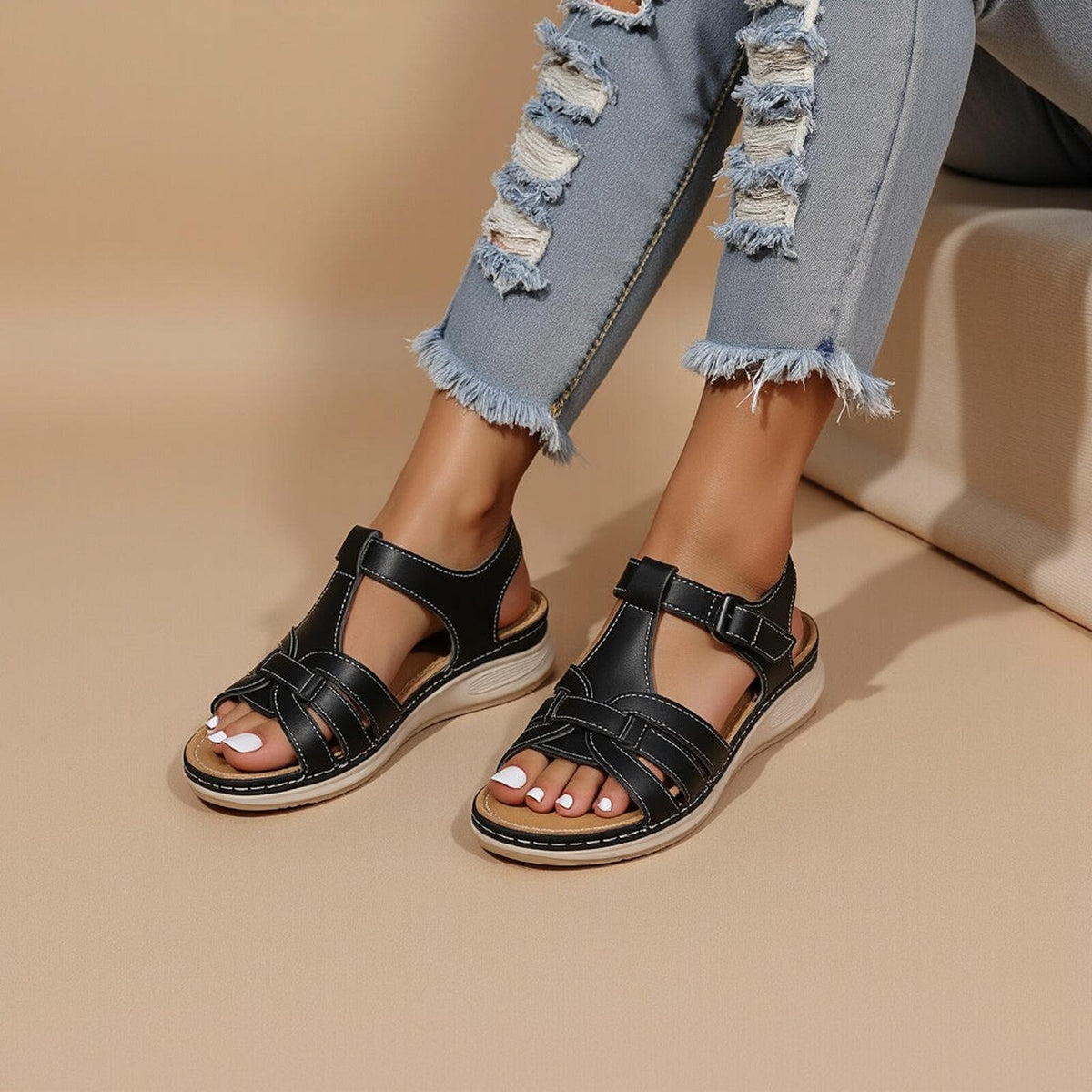 Women's sandals featuring a stylish braided strap design and adjustable fit, providing orthopedic comfort for all-day wear in summer. 2
