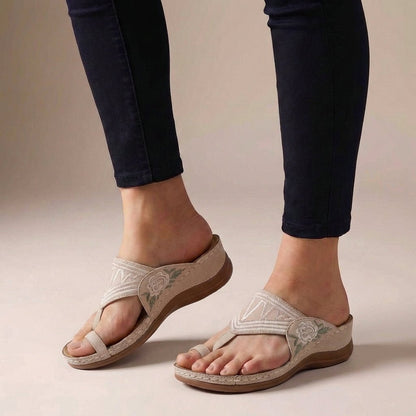 Women's sandals featuring floral embroidery, orthopedic wedge design for enhanced comfort, perfect for summer wear. 5