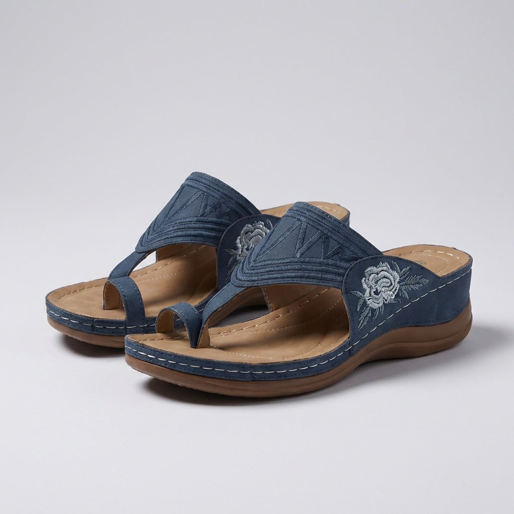Women's sandals featuring floral embroidery, orthopedic wedge design for enhanced comfort, perfect for summer wear. 4